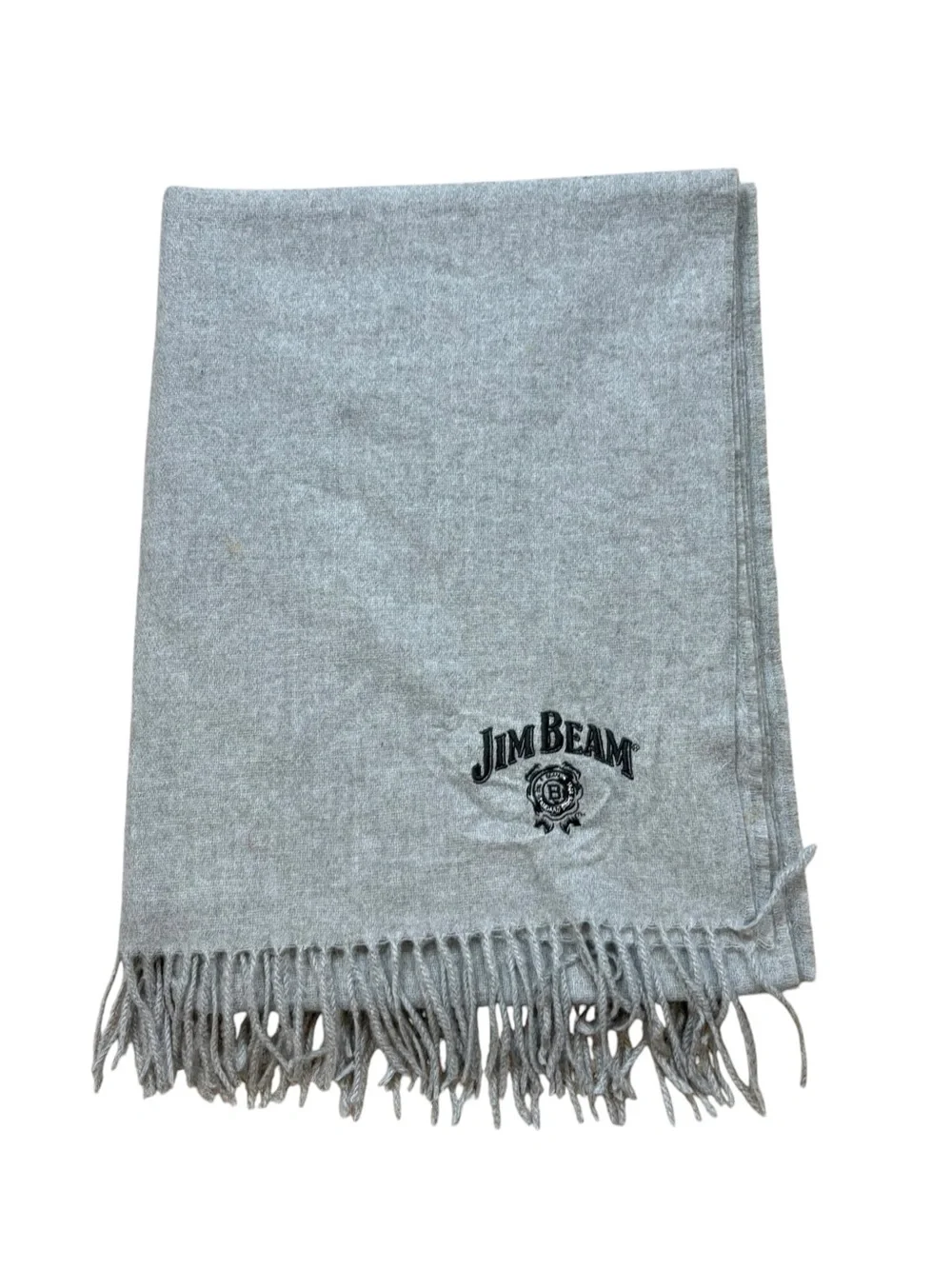 Large Grey Fringe Scarf with Embroidered Jim Beam Logo